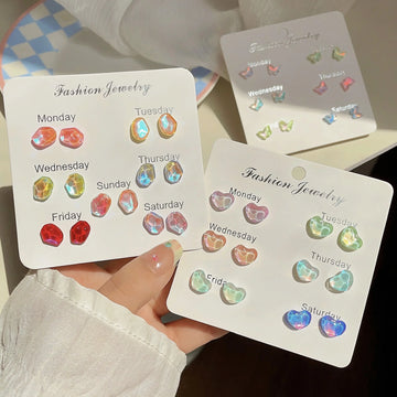 DAIIIBABYYY  -  Y2K Colorful Shiny Heart Stone Butterfly Shape Stud Earring Set Women Korean Fashion A Week Earrings Jewelry Party Gift